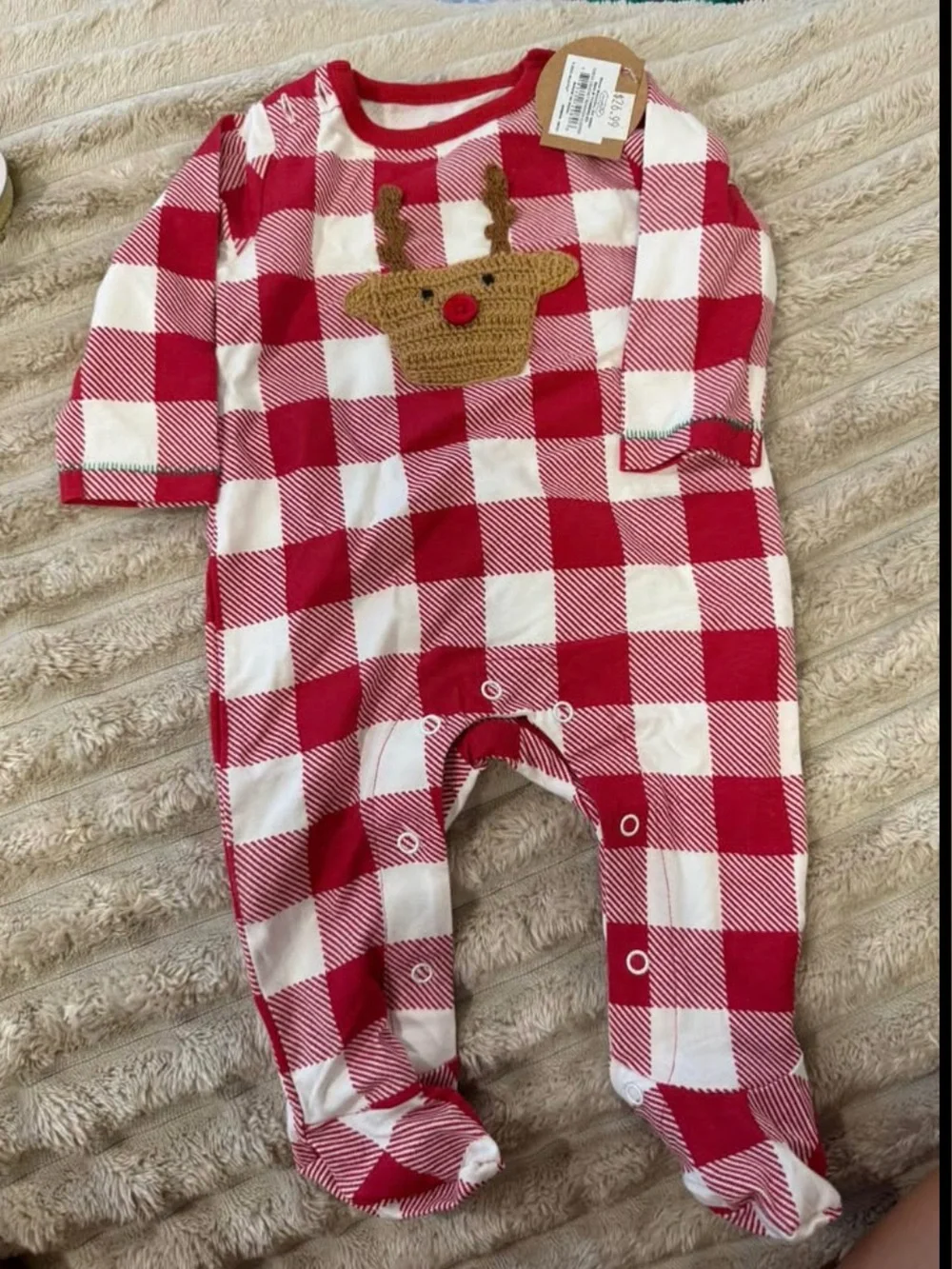 Mud Pie Red & White Buffalo Plaid Baby Romper